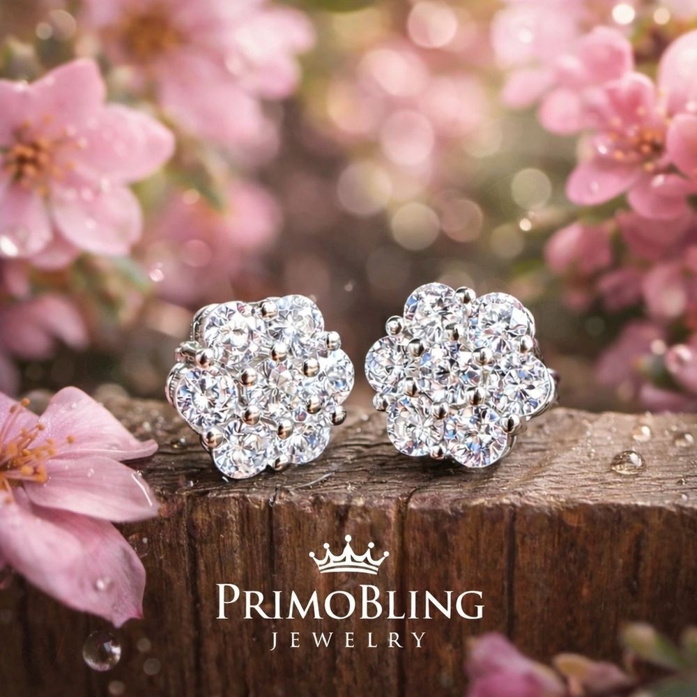 Silver Diamond Cluster Earrings 